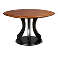 Ronde houten eettafel met zwart metalen onderstel